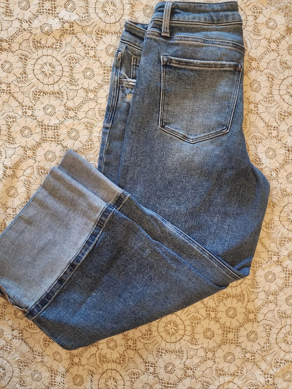 VERVET BY FLYING MONKEY Mid-Blue Crop Wide Leg Jeans